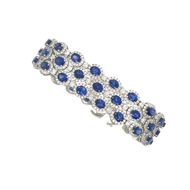 Close up view of the sapphire and diamond bracelet.
