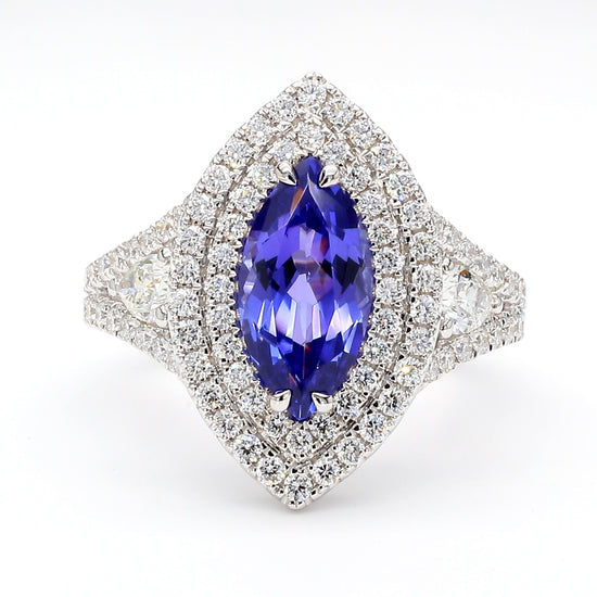 2.11CT Marquise-Cut Tanzanite Diamond Halo Ring