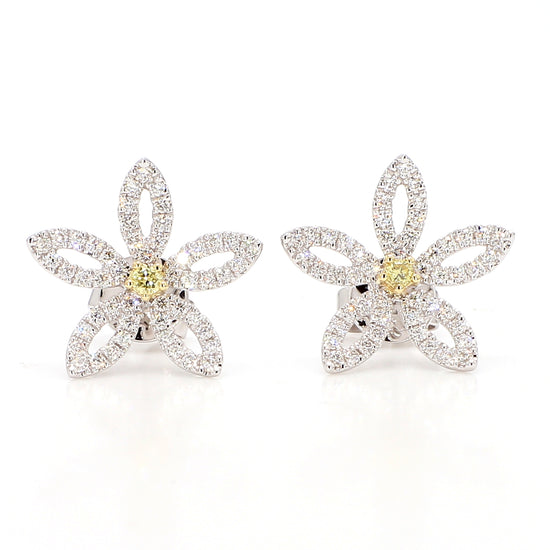 0.56CT Yellow Diamond Floral Stud Earrings