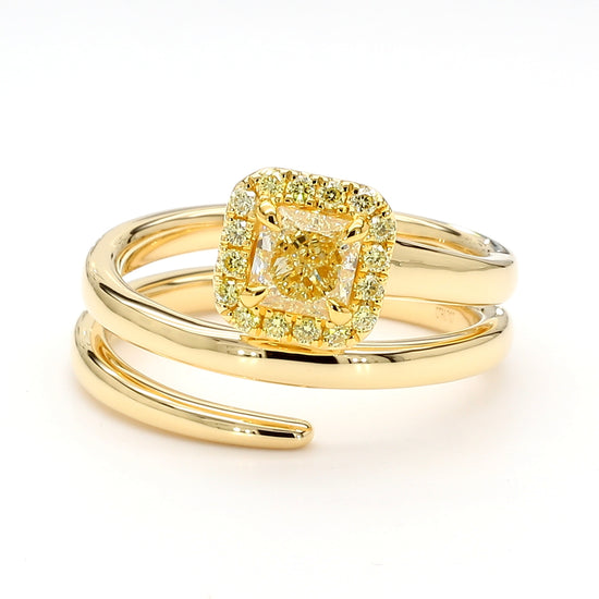 0.84CT Yellow Diamond Spiral Halo Ring