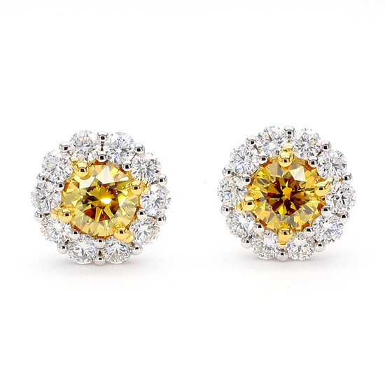 2.07CT Yellow Diamond Halo Stud Earrings