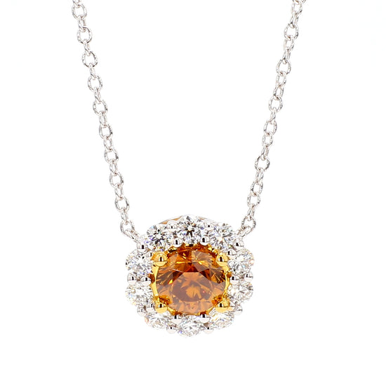 1.55CT Oval Orange Diamond Halo Necklace
