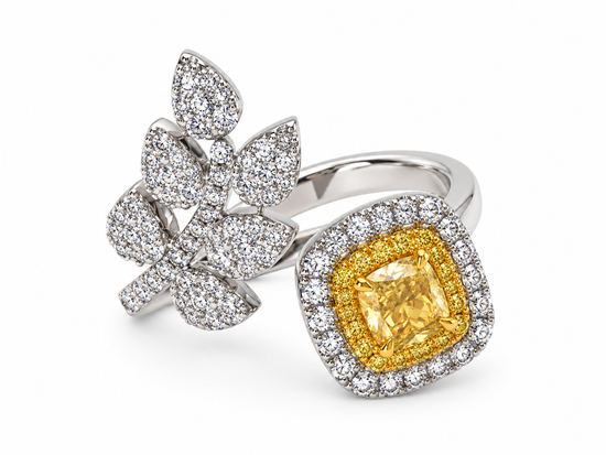 1.35CT Yellow Diamond Floral Bypass Ring