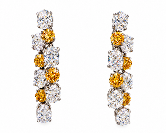 Yellow & White Diamond Drop Earrings