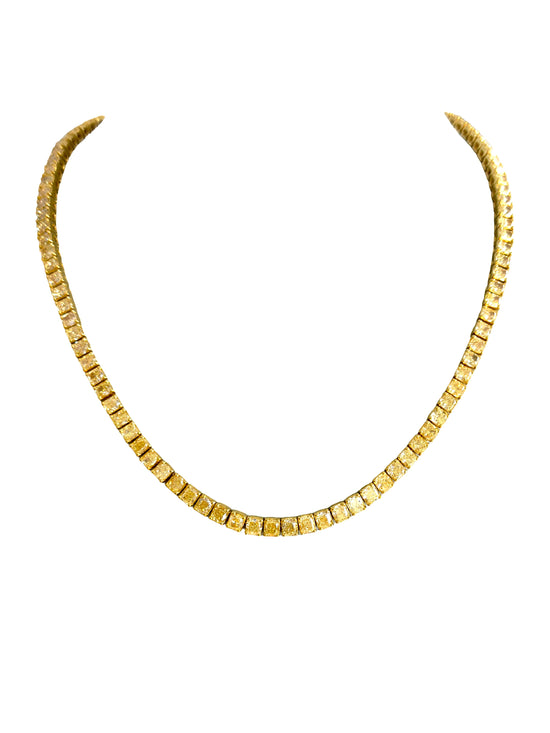 Cushion Cut Yellow Diamond Tennis Necklace
