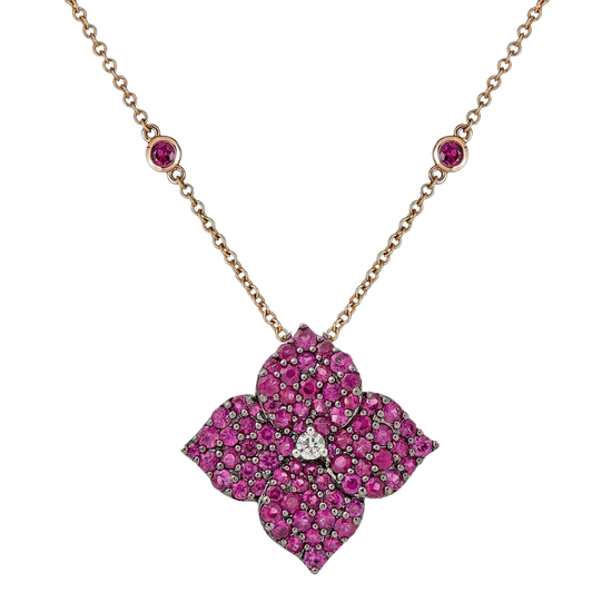 Fiore Large Deep Pink Sapphire Flower Necklace