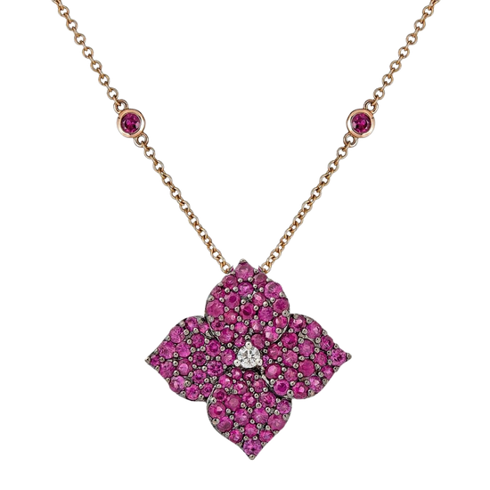 Piranesi Fiore Large Deep Pink Sapphire Flower Necklace