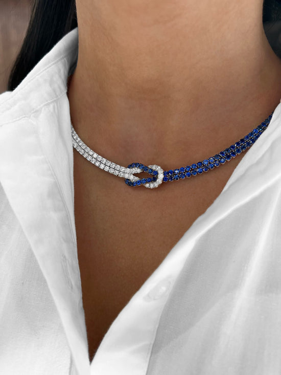 Sapphire and Diamond Nautical Knot Necklace