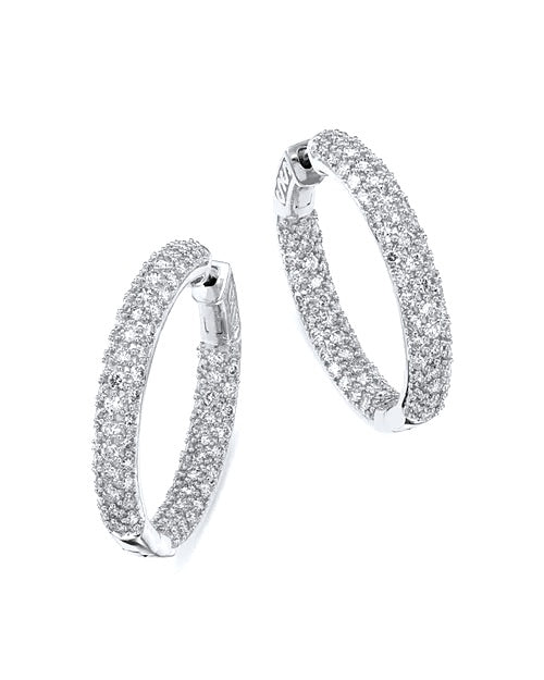 Pave Hoop Earrings in White Gold