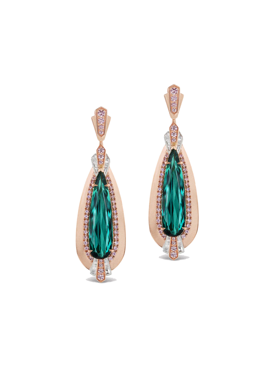 J Fine Green Tourmaline and Pink Diamond Earrings