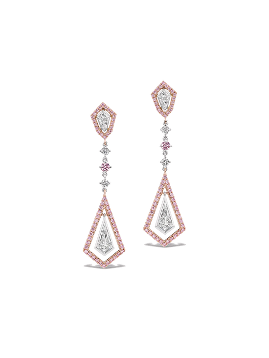 Pink and White Diamond Kite Drop Earrings