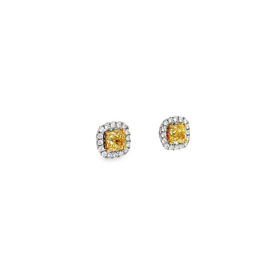 Yellow Diamond Stud Earrings With Halo