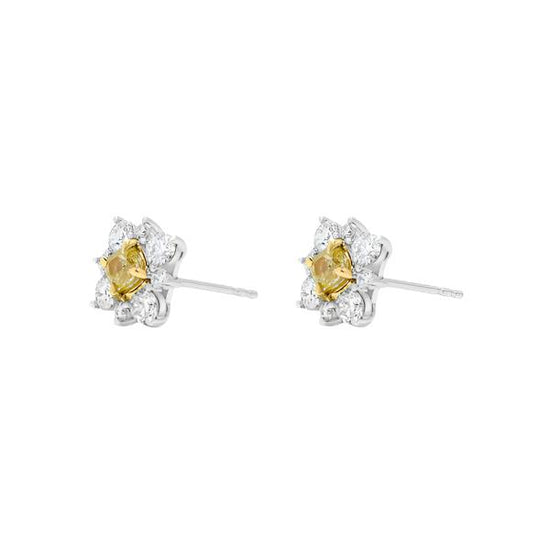 Yellow Cushion Cut & White Diamond Stud Earrings