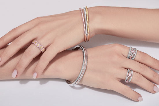 J Fine Argyle Pink Diamond Three Row Cuff Bracelet