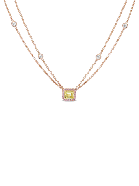 East West Style Yellow and Pink Diamond Necklace