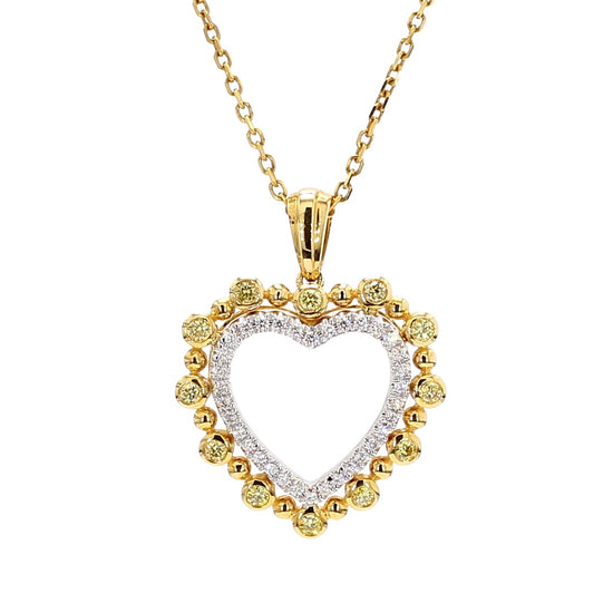 Yellow and White Diamond Heart Pendant