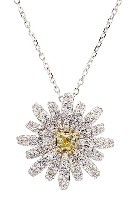 Yellow and White Diamond Snowflake Pendant