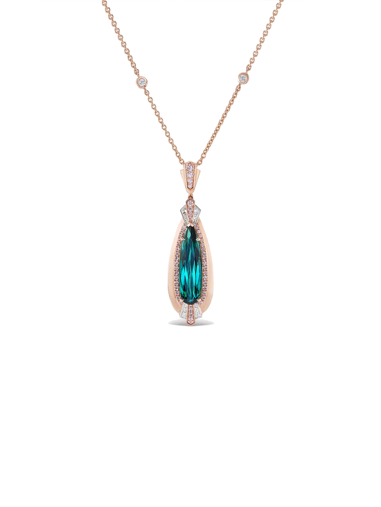 J Fine Green Tourmaline and Pink Diamond Pendant