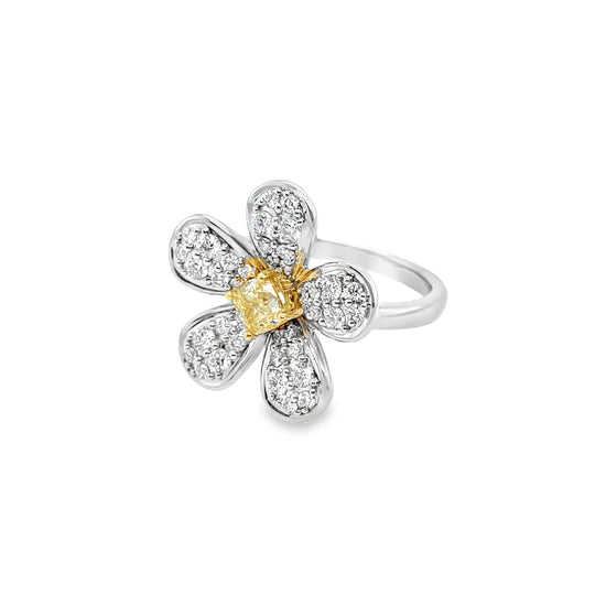 Yellow and White Diamond Daisy Ring