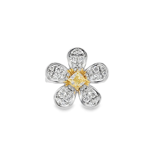 Yellow and White Diamond Daisy Ring