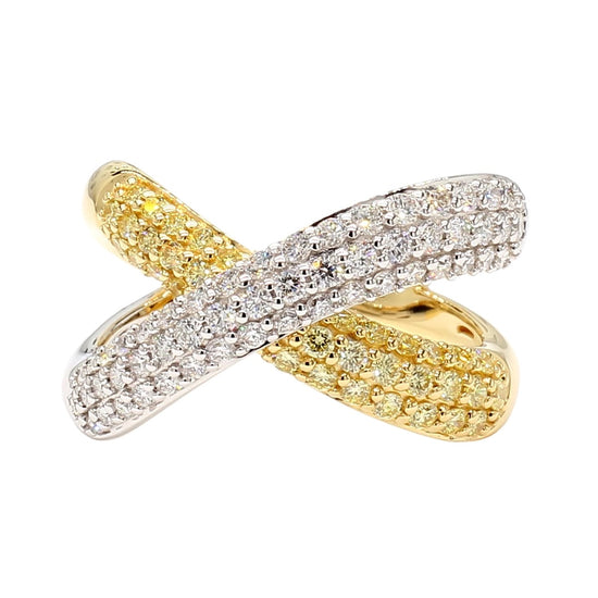 Yellow and White Diamond Criss Cross Ring