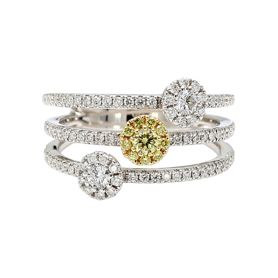 Three in One Band Yellow and White Diamond Ring