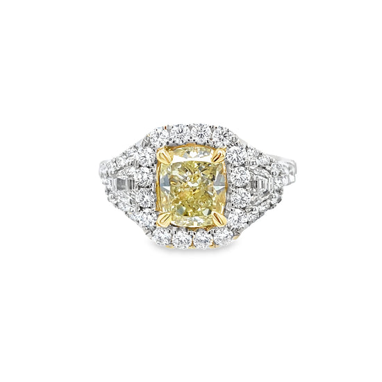 1.67CT Cushion Cut Yellow Diamond Ring