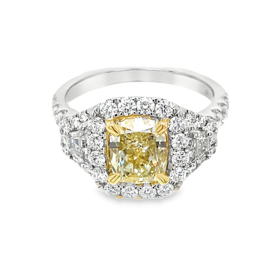 1.67CT Cushion Cut Yellow Diamond Ring