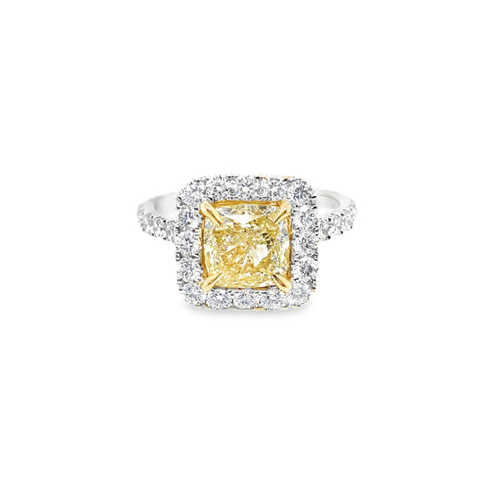 2.05CT Cushion Cut Yellow Diamond Ring