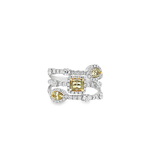 Multi-Cut Yellow Diamond Three Band Ring