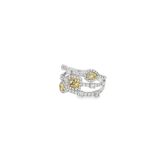 Multi-Cut Yellow Diamond Three Band Ring