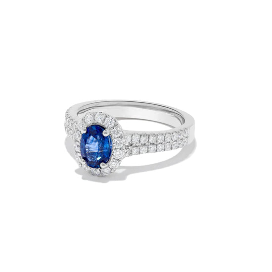 Oval Blue Sapphire and White Diamond Ring