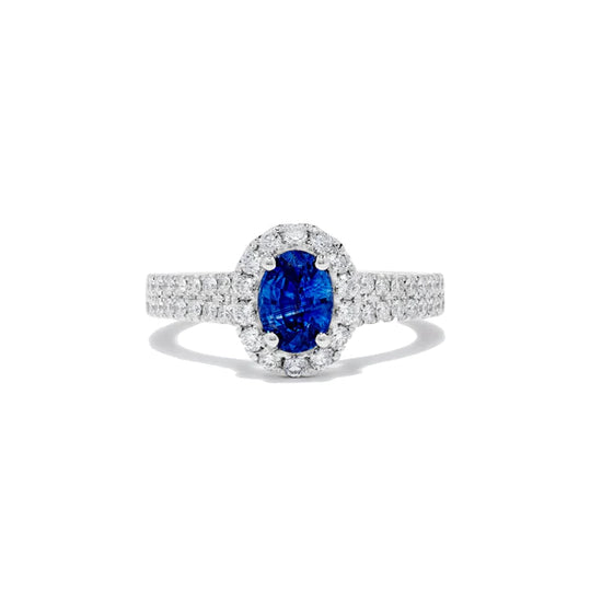 Oval Blue Sapphire and White Diamond Ring