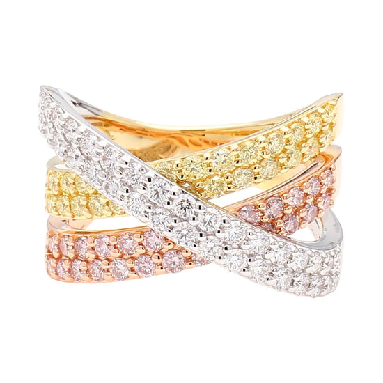 Yellow, Pink, and White Diamond Criss Cross Ring