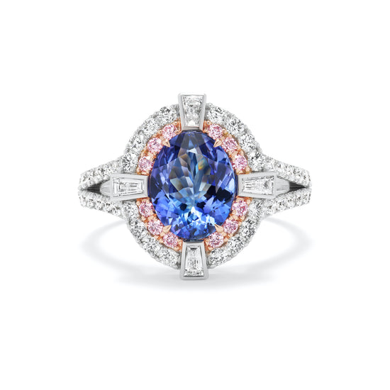 J Fine Argyle Pink Diamond and Tanzanite Ring