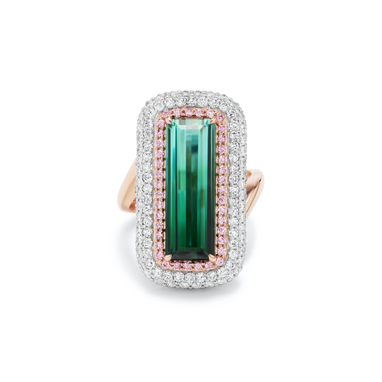 J Fine Bi Color Green Tourmaline Ring