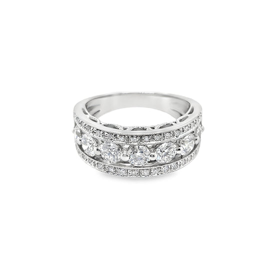 3 Row Brilliant Round White Diamond Band