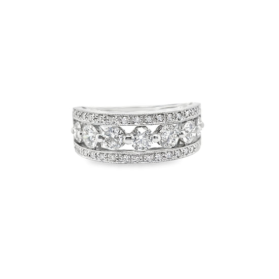 3 Row Brilliant Round White Diamond Band