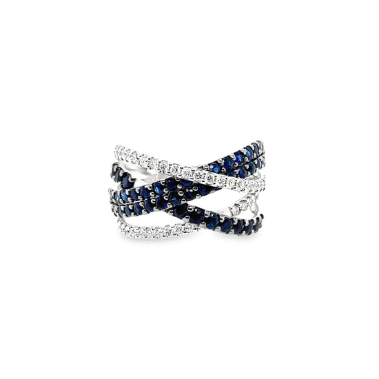 Sapphire and Diamond Criss Cross Ring