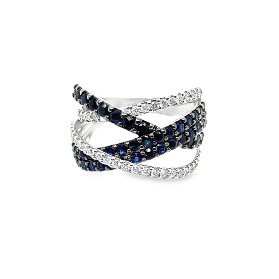 Sapphire and Diamond Criss Cross Ring