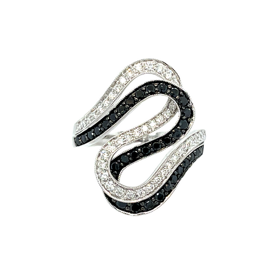 Black and White Diamond Organic Shape Ring