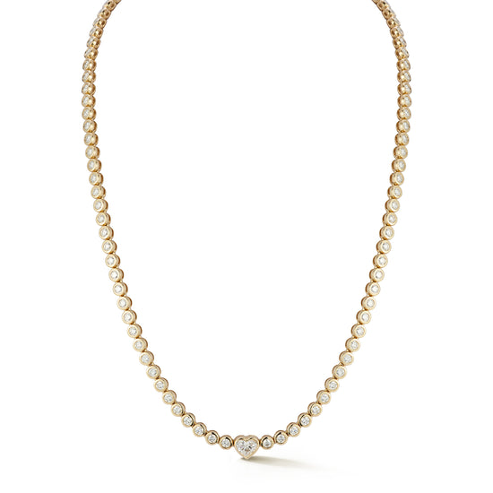 Bezel Set Diamond and Heart Shaped Center Stone Necklace