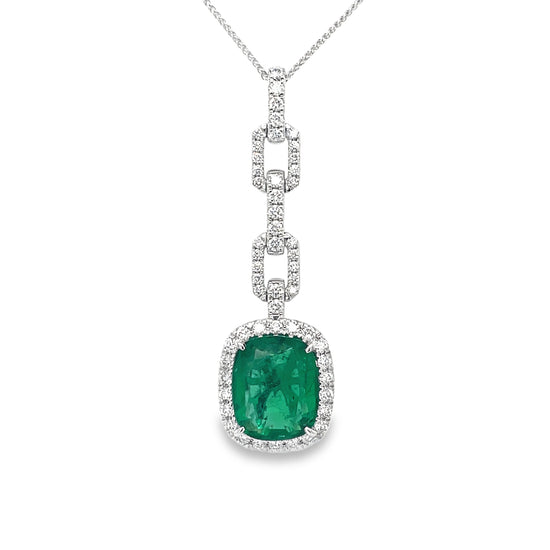 Oval Cut Emerald and Diamond Halo Pendant