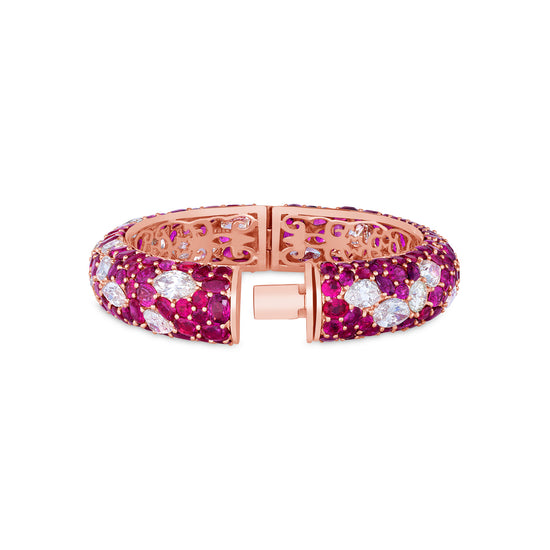 Mixed-Shape Ruby and Diamond Bangle