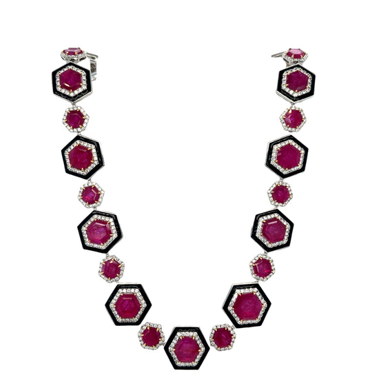 Hexagonal Ruby Necklace and Earring Set