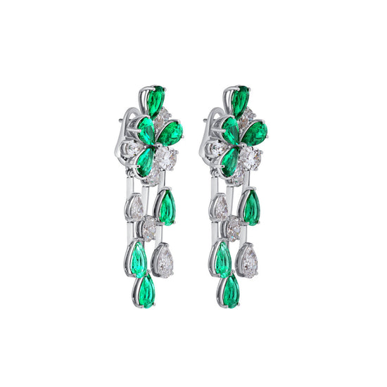 Emerald Flower and Dangle Earrings