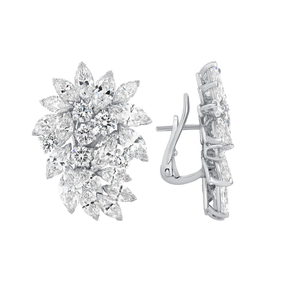 15CT Marquise and Round Diamond Cluster Earrings