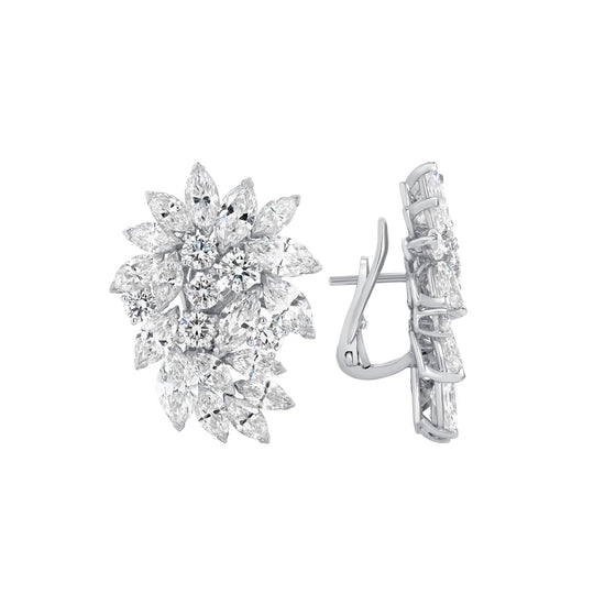 15CT Marquise and Round Diamond Cluster Earrings