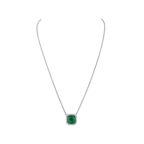 4CT Cushion Cut Emerald Pendant Necklace