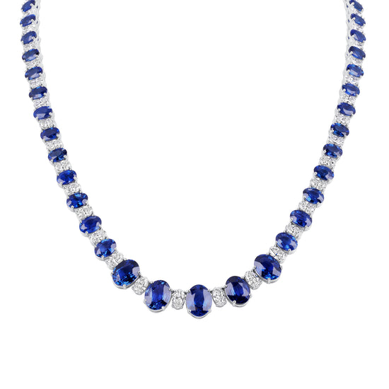 Oval Cut Diamond and Sapphire Necklace